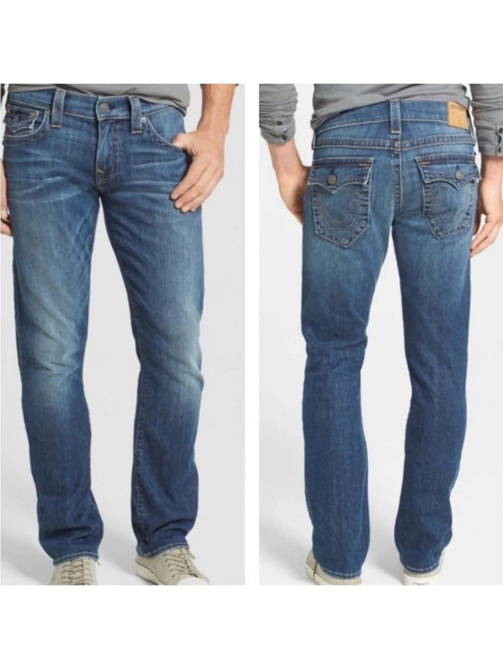 True Religion Men's Ricky Relaxed Straight‎ Jeans in Blue Wash